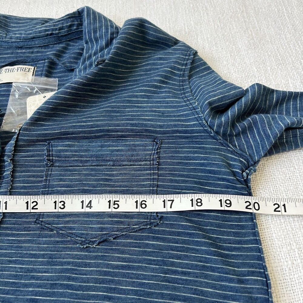 Free People We The Free Blue Long Sleeve Fitted Stripe Jersey Shirt Button Sz S - Picture 8 of 14